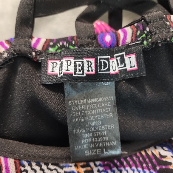 PAPERDOLL Size Large Open Back Tribal Print Chiffon V-Neck Mini‎ Blouson Dress - Picture 8 of 9